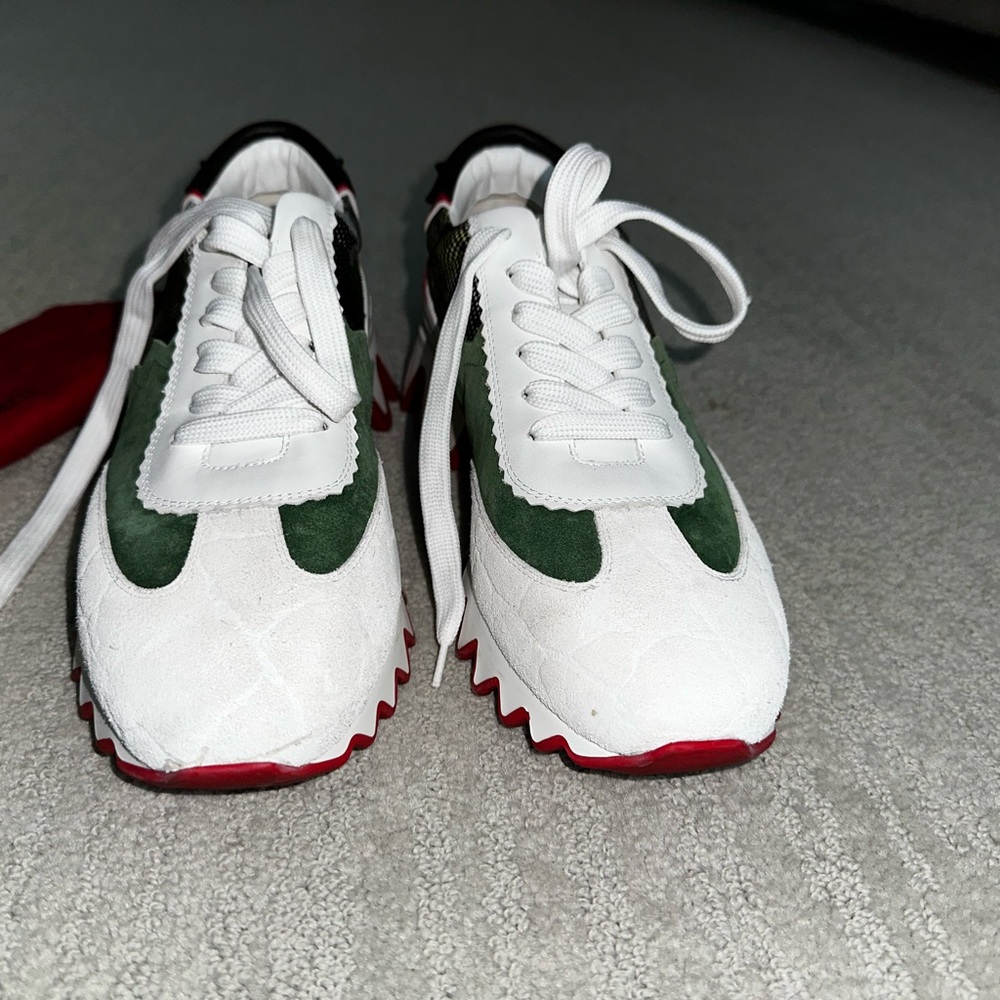 Christian Louboutin White and Green Sneakers